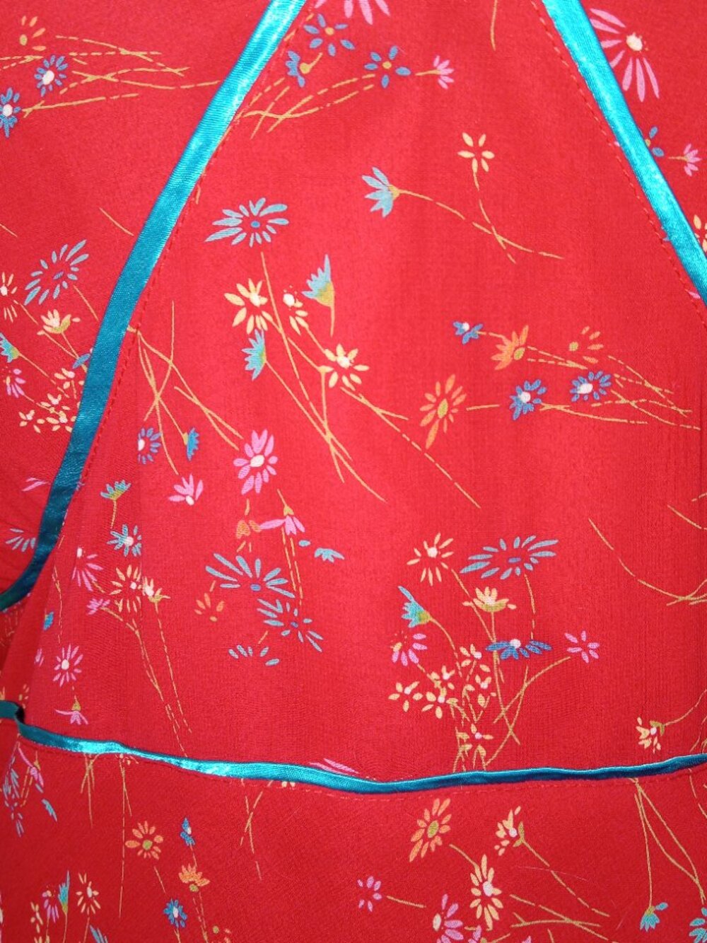 Kiyonna Red Flower Blue Trim Wiggle Midi Dress EUC 3 22 24 - Picture 2 of 3